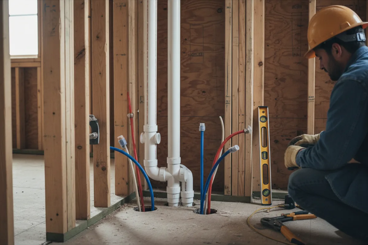 Drain and supply rough-in during Sump Pump Repair in Mansfield